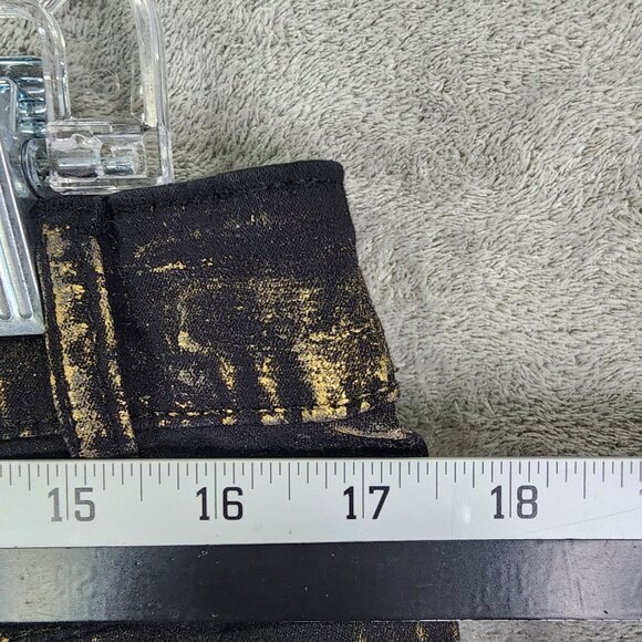 Womens Black Gold Luxe Moda Denim Jeans Rhinestone Embellished Side Zippers 12 - Picture 9 of 13